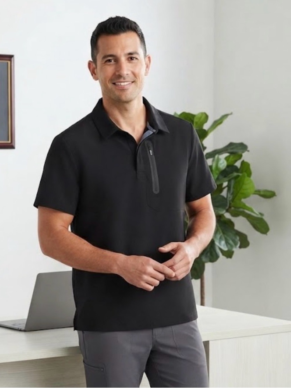 FIGS Technical Men's Black Zip-Pocket Polo Shirt - #200